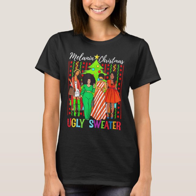 Melanin Christmas Ugly Xmas Sweater Best Friend Si T-Shirt (Vorderseite)
