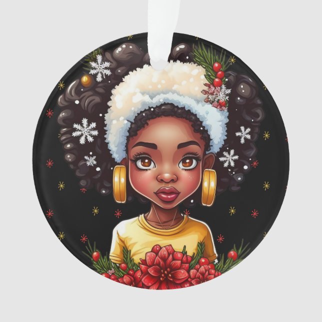 Melanin Christmas Winter Black Girl Magic Sista Ornament (Vorderseite)