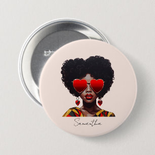 Melanin Magic: Black Queen Rocking Heart Shades Button