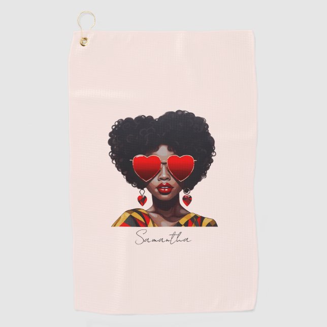 Melanin Magic: Black Queen Rocking Heart Shades Golfhandtuch (Vorderseite)