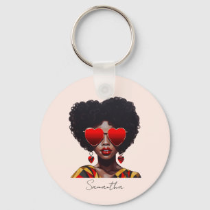 Melanin Magic: Black Queen Rocking Heart Shades Schlüsselanhänger