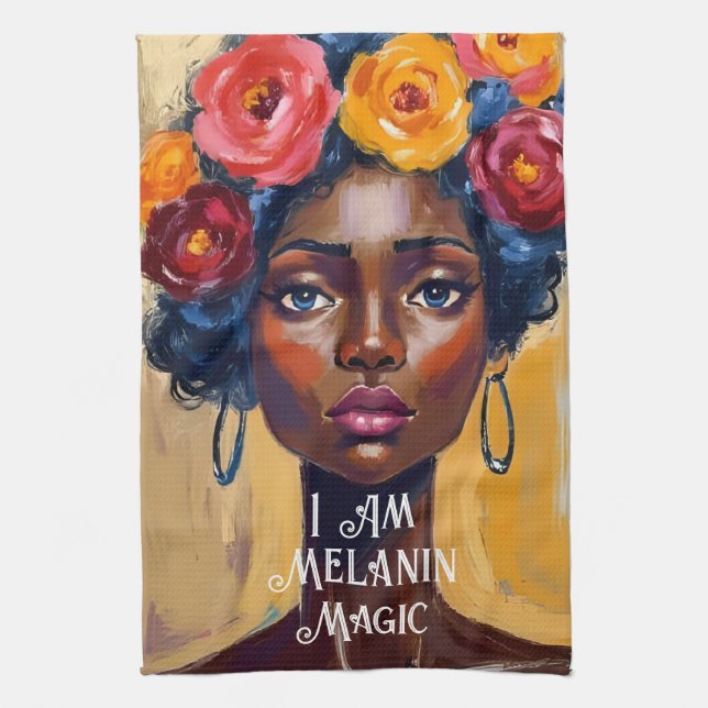 Melanin Magic Floral Portrait Geschirrtuch (Vertikal)