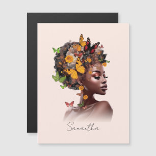 Melanin Magie: Afro Hair und farbenfrohe Schmetter Magnetkarte