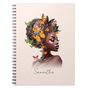 Melanin Magie: Afro Hair und farbenfrohe Schmetter Notizblock