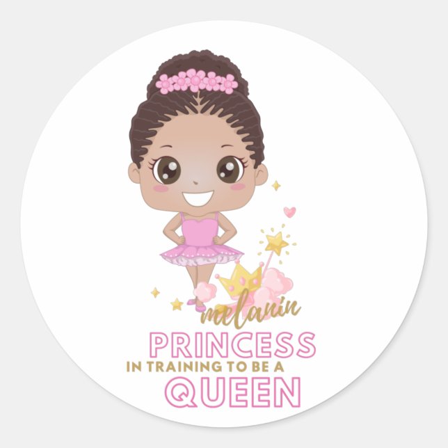 Melanin Princess trainiert, Königin der Ballerina  Runder Aufkleber (Vorderseite)