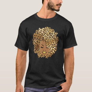 Melanin Queen Leopard Afro Hair African American B T-Shirt
