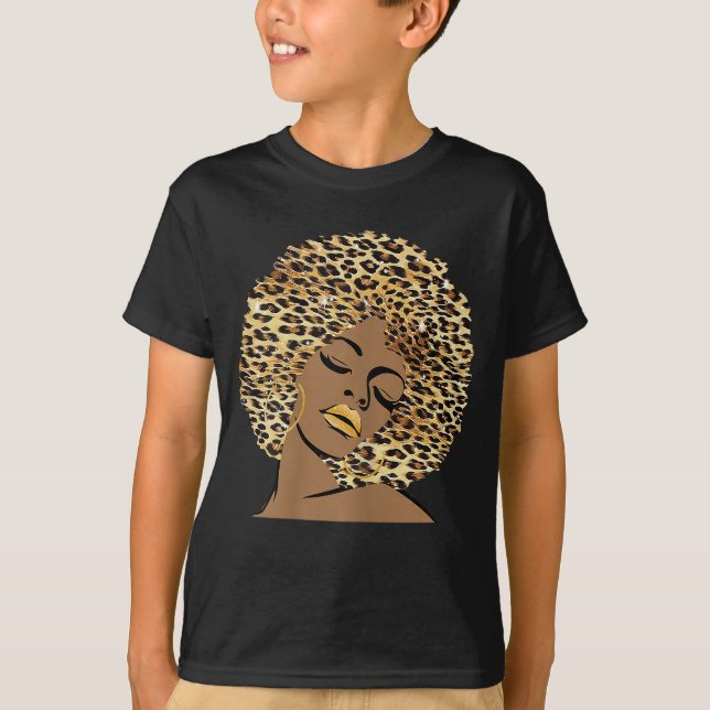 Melanin Queen Leopard Afro Hair African American B T-Shirt (Vorderseite)