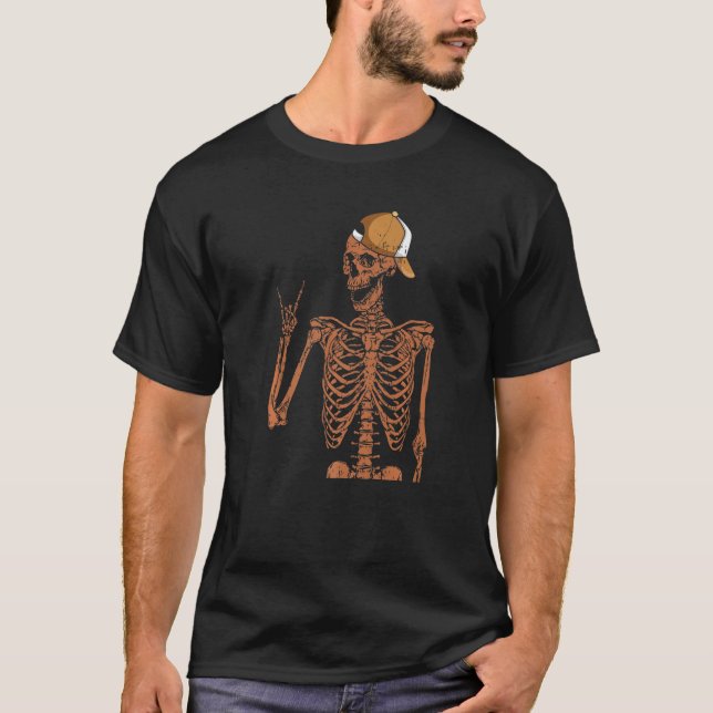 Melanin Skeleton Rock Hand Schwarze Geschichte Mon T-Shirt (Vorderseite)