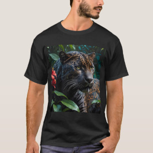Melanistischer Jaguar in den Dschungelroten Blume T-Shirt