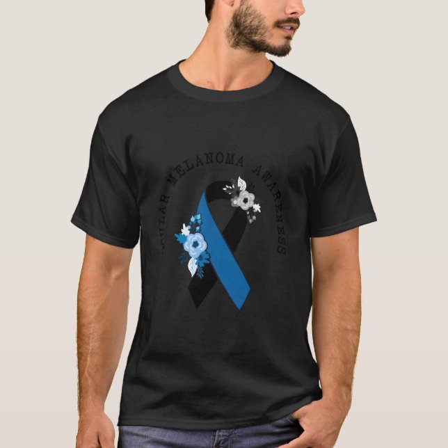 Melanom Awareness Bloral Black Ribbon T-Shirt (Vorderseite)