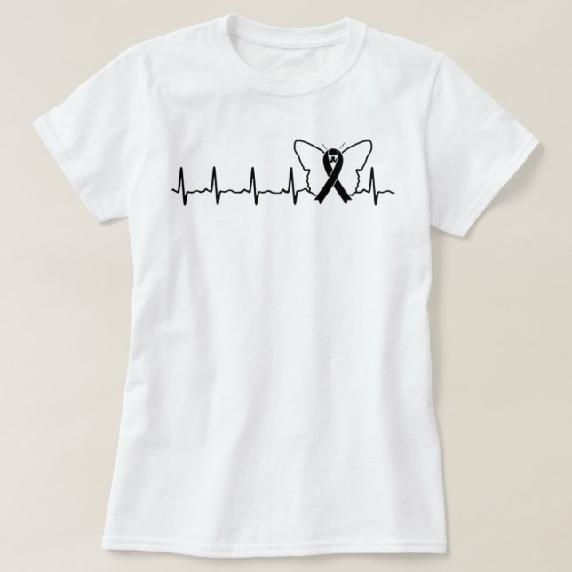 Melanom Cancer Awareness Heartbeat Butterfly Ribb T-Shirt (Design vorne)