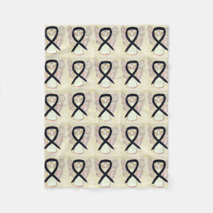 Melanom Cancer Awareness Ribbon Fleece Blankets