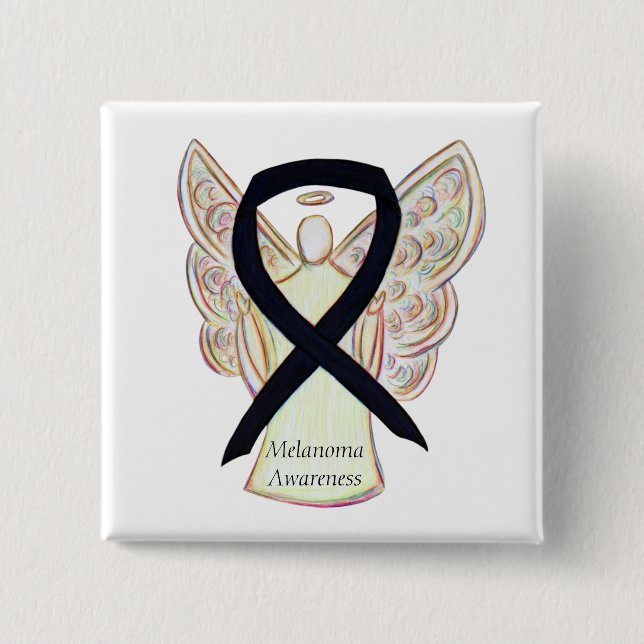 Melanoma Awareness Ribbon Angel Custom Button (Vorderseite)