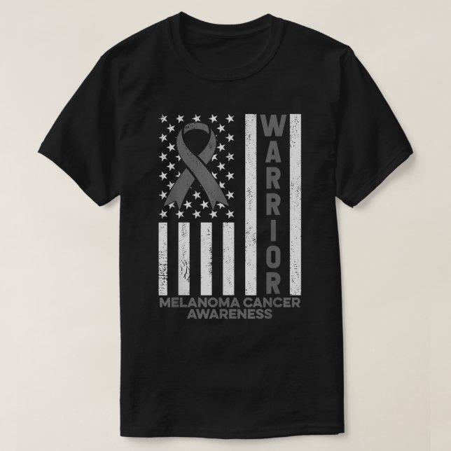 Melanoma Cancer Awareness Warrior American Flag Bl T-Shirt (Design vorne)