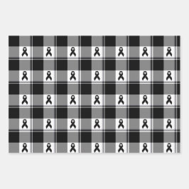 Melanoma Skin Cancer Awareness Plaid Black Ribbon Geschenkpapier Set