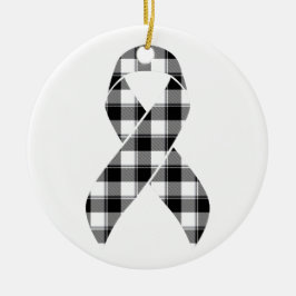 Melanoma Skin Cancer Awareness Plaid Black Ribbon Keramik Ornament