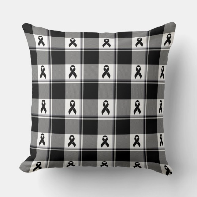 Melanoma Skin Cancer Awareness Plaid Black Ribbon Kissen (Vorderseite)