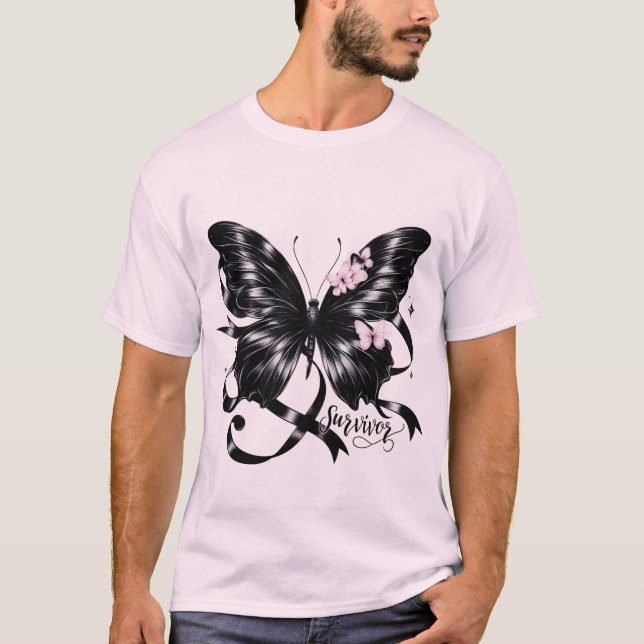 Melanoma Survivor - Black Butterfly AwareneT-Shirt T-Shirt (Vorderseite)