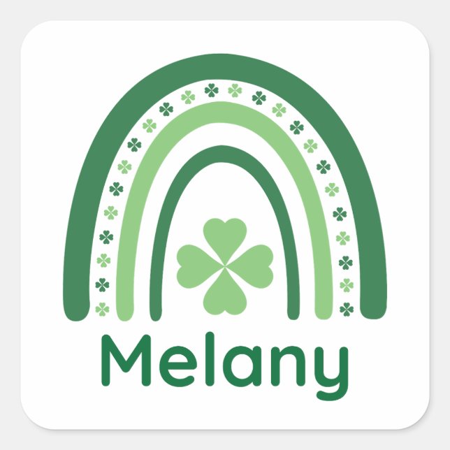Melany Name Clover Boho Rainbow Quadratischer Aufkleber (Vorderseite)