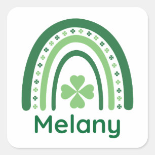 Melany Name Clover Boho Regenbogen Quadratischer Aufkleber
