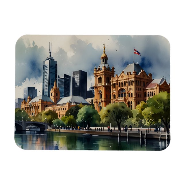Melbourne-Aquarell-Kunst Magnet (Horizontal)