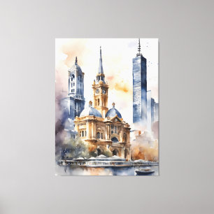 Melbourne Aquarellkunst Leinwanddruck