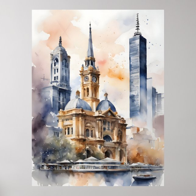 Melbourne Aquarellkunst Poster (Vorne)