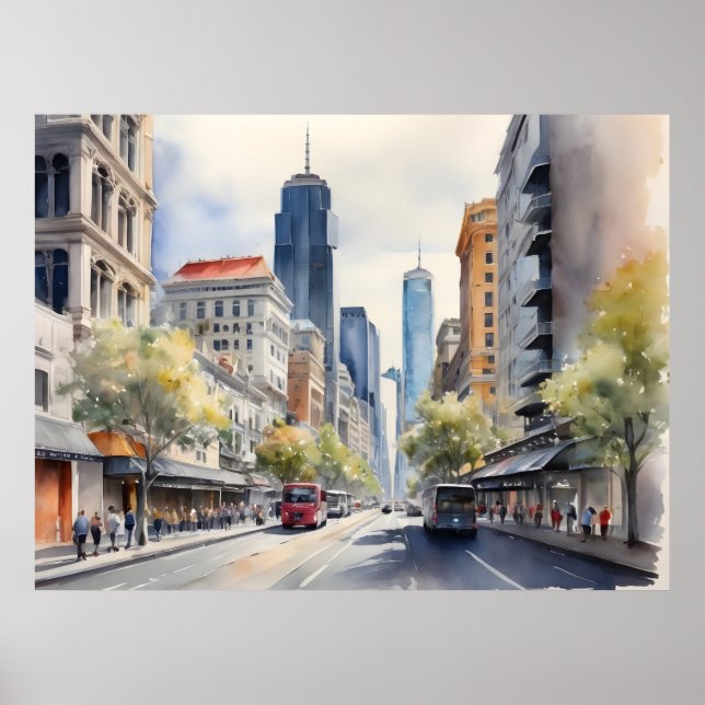 Melbourne Aquarellkunst Poster (Vorne)