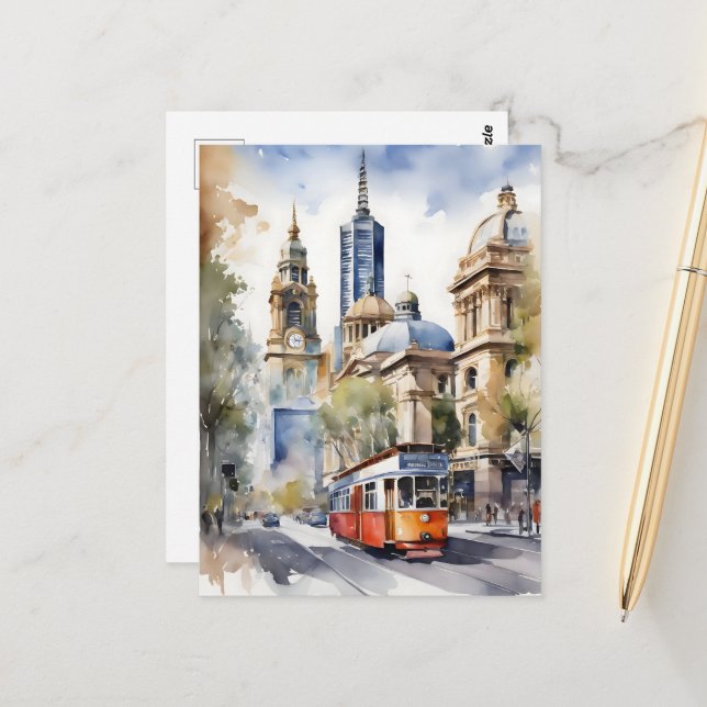 Melbourne Aquarellkunst Postkarte (Vorderseite/Rückseite Beispiel)