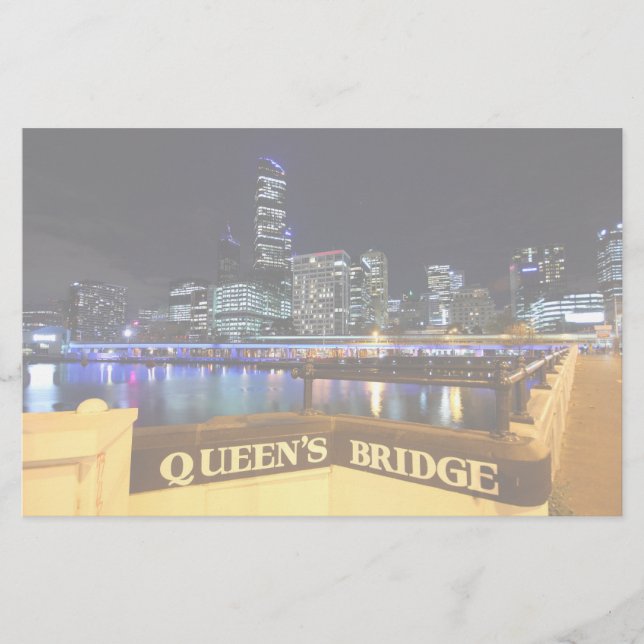 Melbourne Australia CBD Lights over Queen's Bridge Briefpapier (Vorderseite)