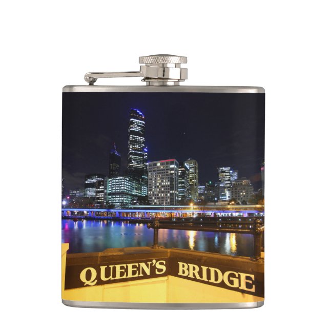 Melbourne Australia CBD Lights over Queen's Bridge Flachmann (Vorderseite)
