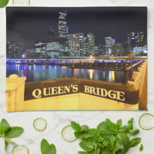Melbourne Australia CBD Lights over Queen's Bridge Geschirrtuch