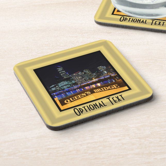 Melbourne Australia CBD Lights over Queen's Bridge Getränkeuntersetzer (Linke Seite)
