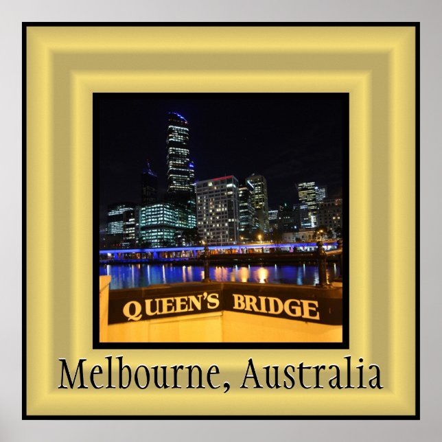 Melbourne Australia CBD Lights over Queen's Bridge Poster (Vorne)