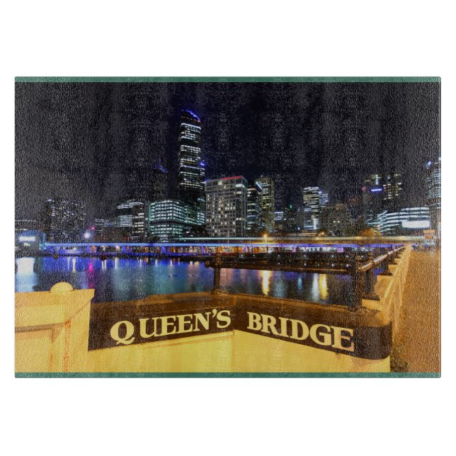 Melbourne Australia CBD Lights over Queen's Bridge Schneidebrett (Vorderseite)
