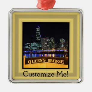 Melbourne Australia CBD Lights over Queen's Bridge Silbernes Ornament