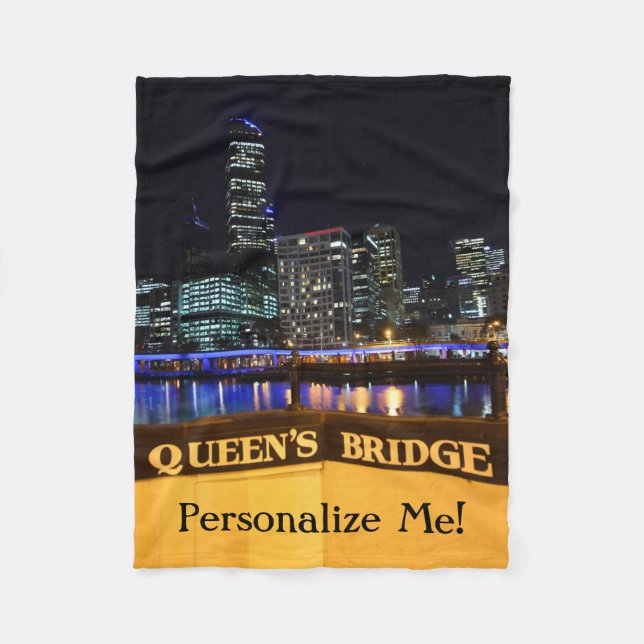 Melbourne Australia CBD Night Lights Fleecedecke (Vorderseite)