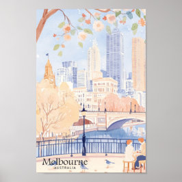 Melbourne Australia Gouache Illustration Travel Poster