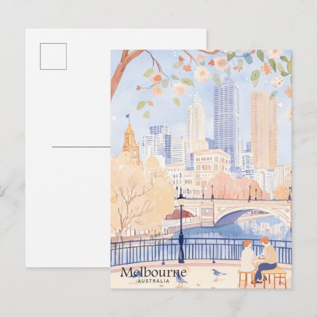 Melbourne Australia Gouache Illustration Travel Postkarte (Vorne/Hinten)