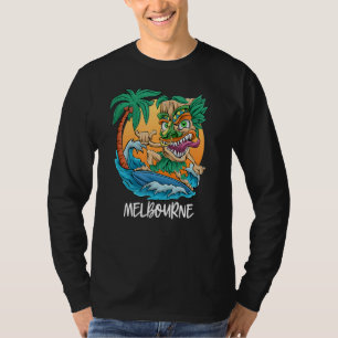 Melbourne Australia Palm Tree Surfing Beach Vacati T-Shirt