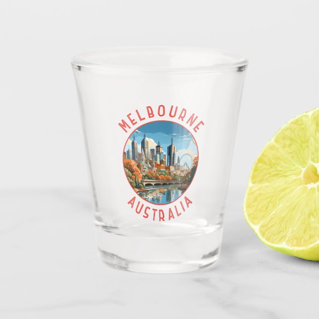 Melbourne Australia Retro Distressed Circle Schnapsglas (Vorderseite)
