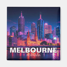 Melbourne Australia Skyline Night Magnet