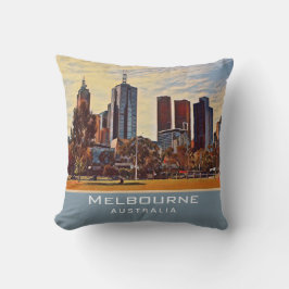 Melbourne Australia Skyline Watercolor Art Kissen