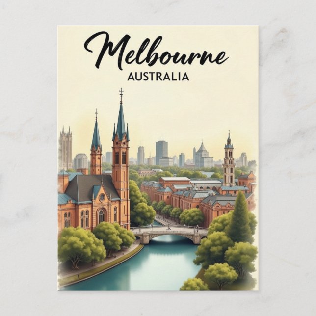Melbourne Australia Travel Art Vintage Postkarte (Vorderseite)