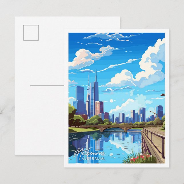 Melbourne Australia Travel Vintag Illustration Postkarte (Vorne/Hinten)