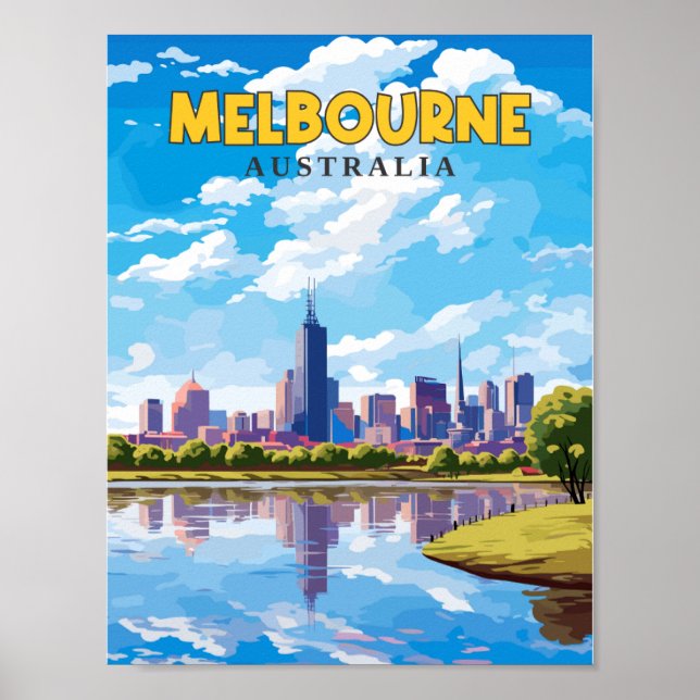 Melbourne Australia Vintage Illustration Poster (Vorne)