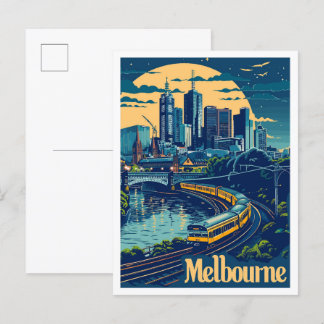 Melbourne Australia Vintage Travel Illustration Postkarte