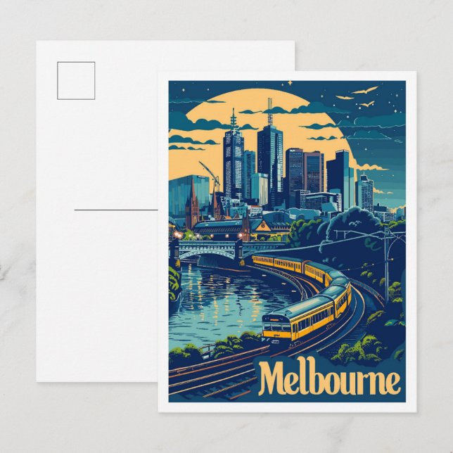 Melbourne Australia Vintage Travel Illustration Postkarte (Vorne/Hinten)