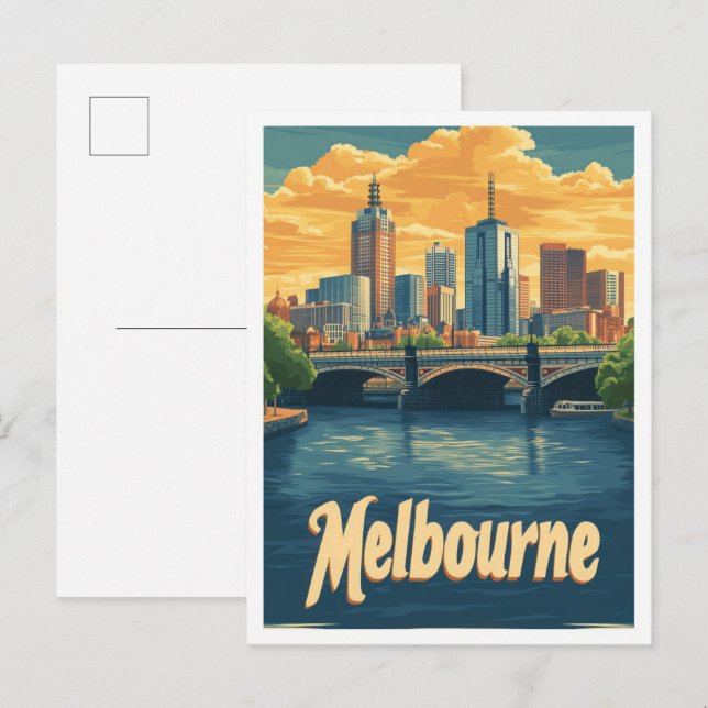 Melbourne Australia Vintage Travel Illustration Postkarte (Vorne/Hinten)