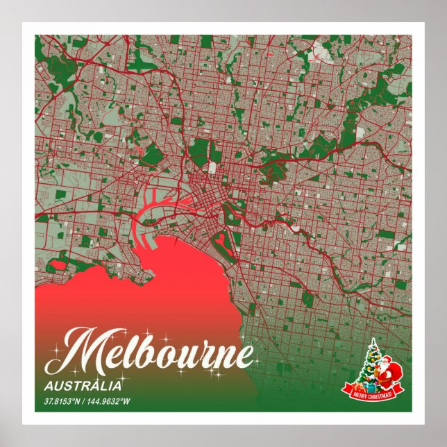 Melbourne - Australien - Weihnachtsfarbe - Stadtka Poster (Vorne)
